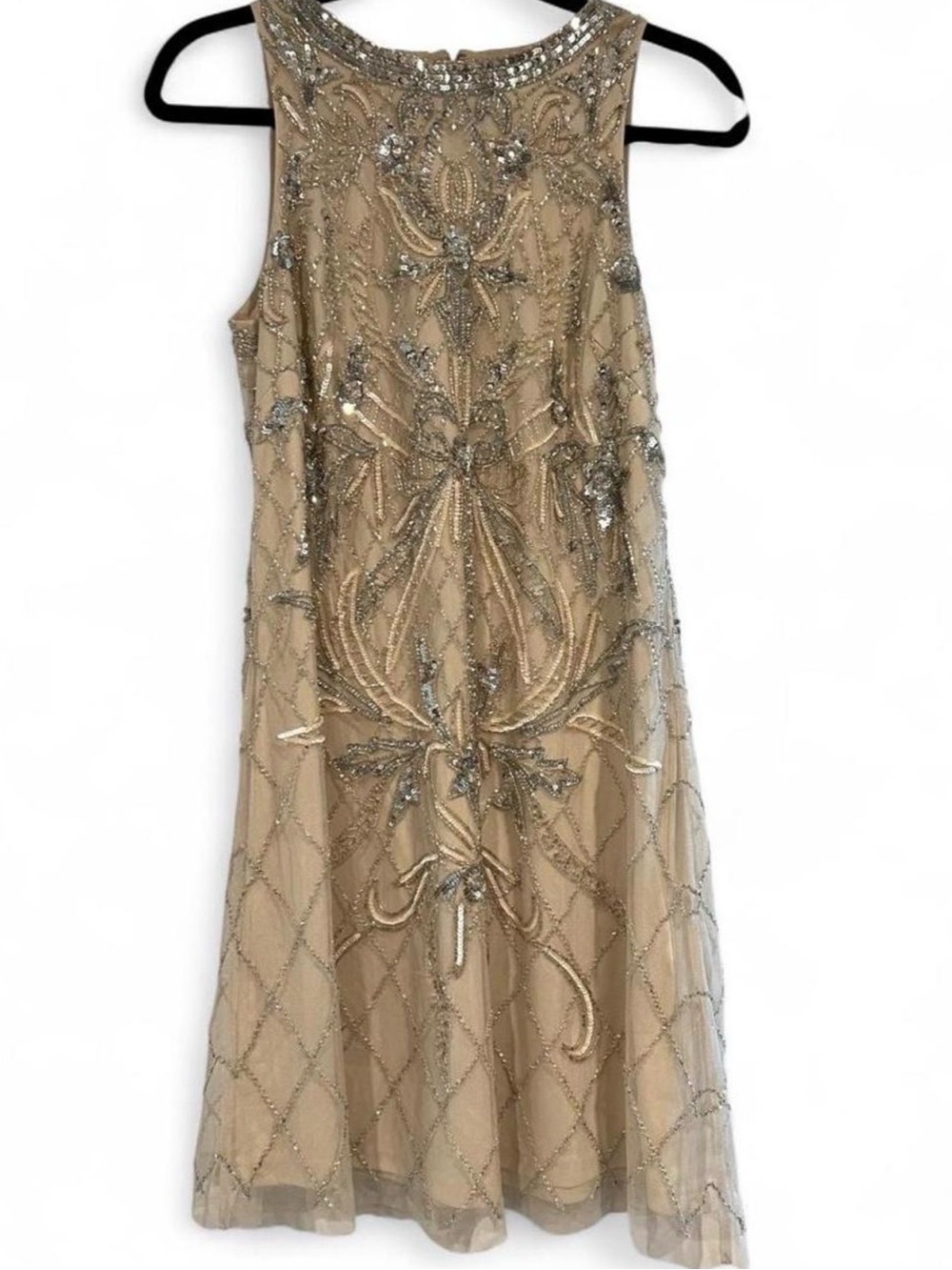 Aidan Mattox Champagne Fully Beaded Sequin Cocktail Dress Size 4 NWT